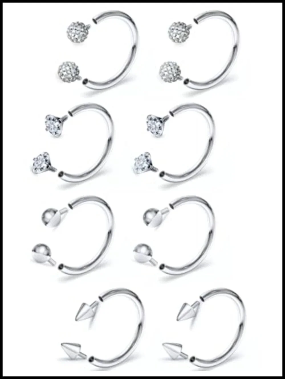 Surgical Steel Horseshoe Nose Rings 18G Double Gem Stud (8mm) Body Piercing